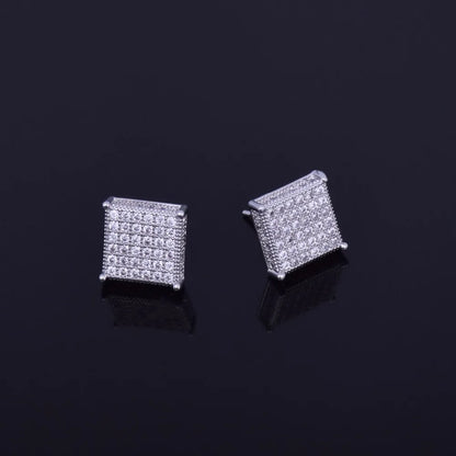 Micro Pave CZ Earring Gold Color Hip hop Jewelry Copper Iced AAA CZ Square Stud Earrings Push-back 12x12mm Street Rock - DripVault