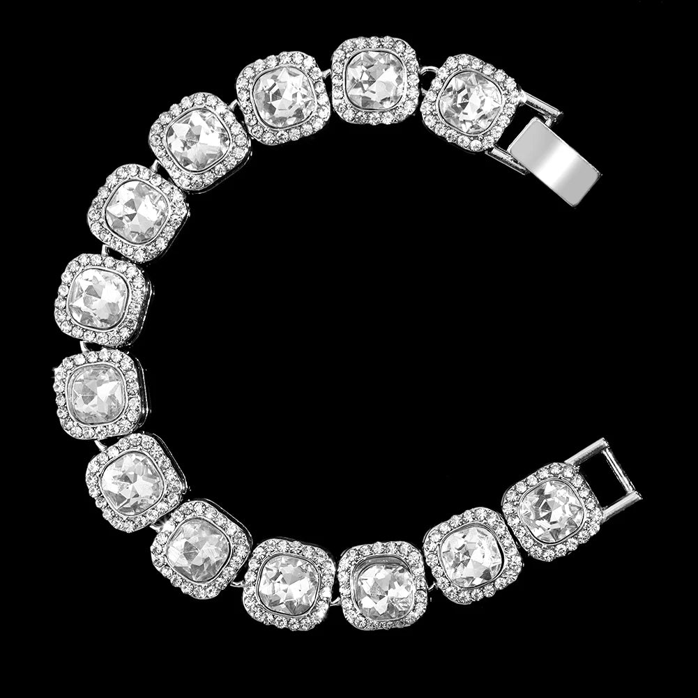 Hip Hop Iced Out Chain Women Men Cuban Bracelet High-Quality Full AAAA+ Rhinestones Miami Cuban Link Chain Bracelets Jewelry - DripVault