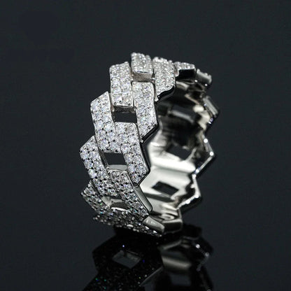 Full Moissanite Diamond Cuban Rings for Men Women 100% 925 Sterling Silver Hip Hop Double Row Eternity Band Ring - DripVault