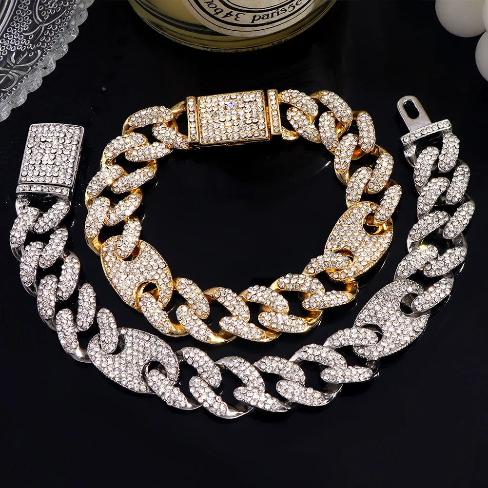 Hip Hop Iced Out Chain Women Men Cuban Bracelet High-Quality Full AAAA+ Rhinestones Miami Cuban Link Chain Bracelets Jewelry - DripVault