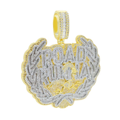 New Iced Out Bling CZ Letter Road Runna Pendant Necklace Cubic Zirconia Two Tone Color Badge Charm Men Fashion Hip Hop Jewelry - DripVault