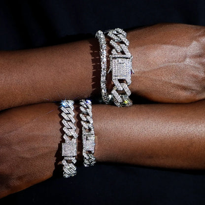 Hip Hop Iced Out Chain Women Men Cuban Bracelet High-Quality Full AAAA+ Rhinestones Miami Cuban Link Chain Bracelets Jewelry - DripVault