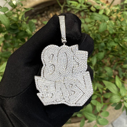 Hip Hop AAAAA+ CZ Stone Paved Bling Iced Out 80s BABY Pendants Necklaces for Men Rapper Jewelry Rose Silver Color - DripVault