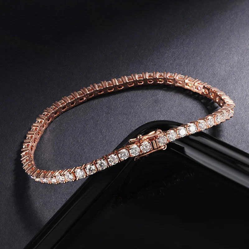 2/2.5/3/4/5/6.5mm Real Moissanite Tennis Bracelet S925 Plated 18K Rose Gold Diamond Link Bracelet Pass Diamond Tester - DripVault