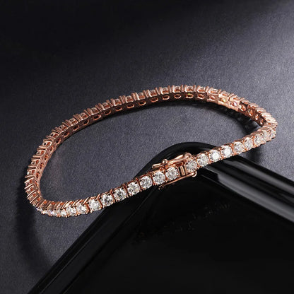 2/2.5/3/4/5/6.5mm Real Moissanite Tennis Bracelet S925 Plated 18K Rose Gold Diamond Link Bracelet Pass Diamond Tester - DripVault
