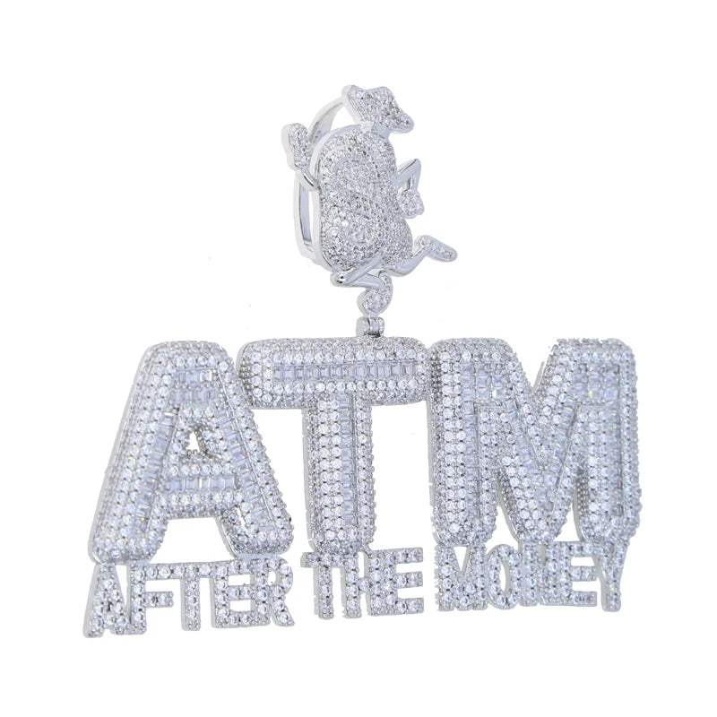 Iced Out Bling 5A CZ Letters ATM Addicted To Money Pendant Necklace 2 Colors Cubicz Zircon Men's HipHop 5mm Tennis Chain Jewelry - DripVault