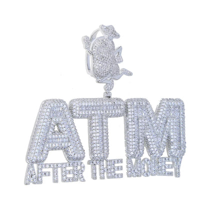 Iced Out Bling 5A CZ Letters ATM Addicted To Money Pendant Necklace 2 Colors Cubicz Zircon Men's HipHop 5mm Tennis Chain Jewelry - DripVault