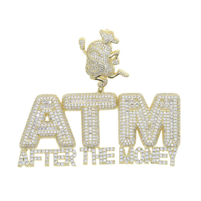 Iced Out Bling 5A CZ Letters ATM Addicted To Money Pendant Necklace 2 Colors Cubicz Zircon Men's HipHop 5mm Tennis Chain Jewelry - DripVault