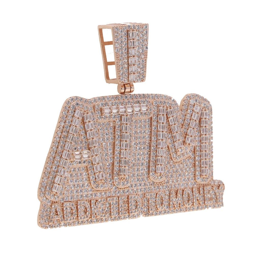Iced Out Bling 5A CZ Letters ATM Addicted To Money Pendant Necklace 2 Colors Cubicz Zircon Men's HipHop 5mm Tennis Chain Jewelry - DripVault