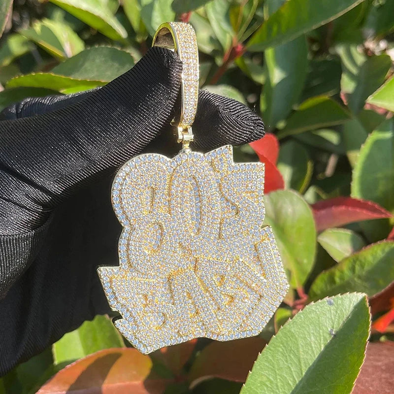 Hip Hop AAAAA+ CZ Stone Paved Bling Iced Out 80s BABY Pendants Necklaces for Men Rapper Jewelry Rose Silver Color - DripVault