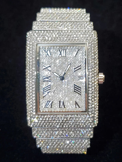 Gold Men's Watches Rectangle Dial Luxury Diamond Fashion Big Wristwatches Luminous Point Iced Quartz Watch For Men - DripVault