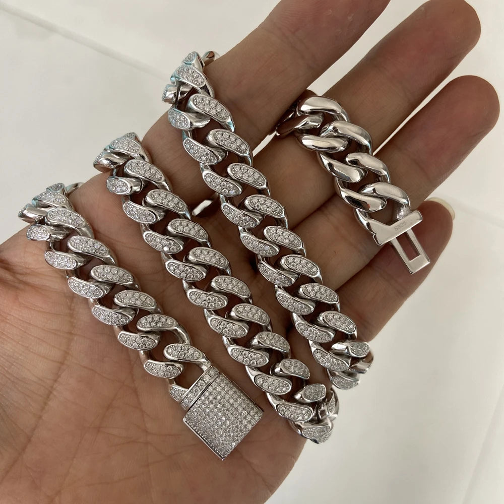 S925 Silver Iced Out Diamond Cuban Big Custom Buckle Link Moissanite Bracelet For Men - DripVault