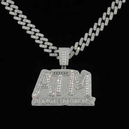 Iced Out Bling 5A CZ Letters ATM Addicted To Money Pendant Necklace 2 Colors Cubicz Zircon Men's HipHop 5mm Tennis Chain Jewelry - DripVault