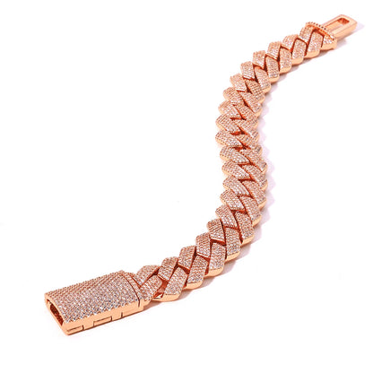 Full Diamond Cuban Necklace Hip Hop Jewelry Cube Zirconia Sparkling Diamond 15mm Brass Plated Rose Gold Jewelry - DripVault