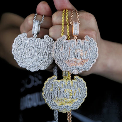 New Iced Out Bling CZ Letter Road Runna Pendant Necklace Cubic Zirconia Two Tone Color Badge Charm Men Fashion Hip Hop Jewelry - DripVault
