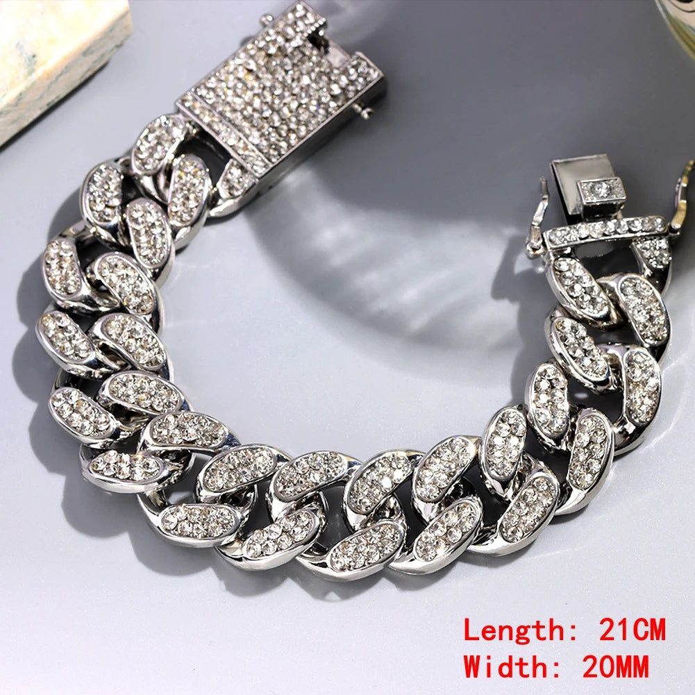 Hip Hop Iced Out Chain Women Men Cuban Bracelet High-Quality Full AAAA+ Rhinestones Miami Cuban Link Chain Bracelets Jewelry - DripVault
