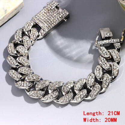 Hip Hop Iced Out Chain Women Men Cuban Bracelet High-Quality Full AAAA+ Rhinestones Miami Cuban Link Chain Bracelets Jewelry - DripVault