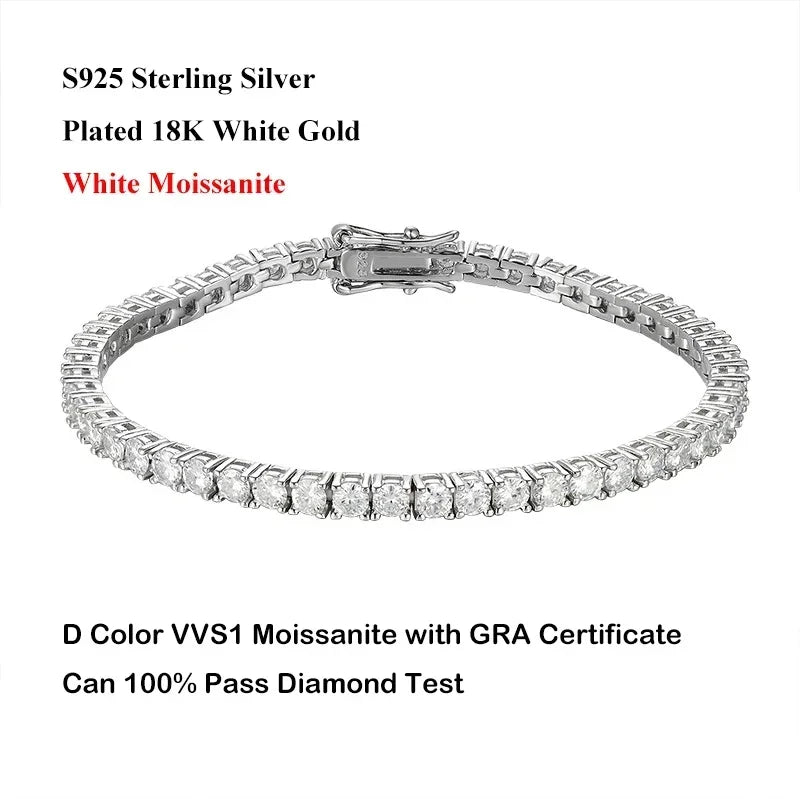 2/2.5/3/4/5/6.5mm Real Moissanite Tennis Bracelet S925 Plated 18K Rose Gold Diamond Link Bracelet Pass Diamond Tester - DripVault
