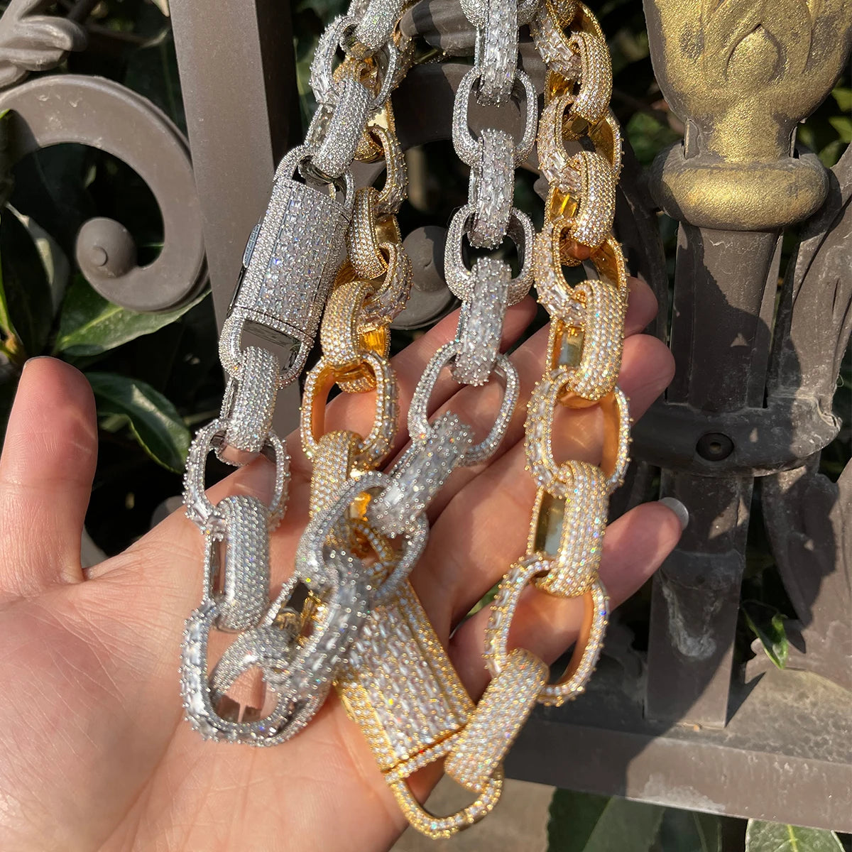 Baguette Box Link Chain for Men Iced Out Choker Necklace Prong Setting Cubic Zirconia Hip Hop Jewelry - DripVault