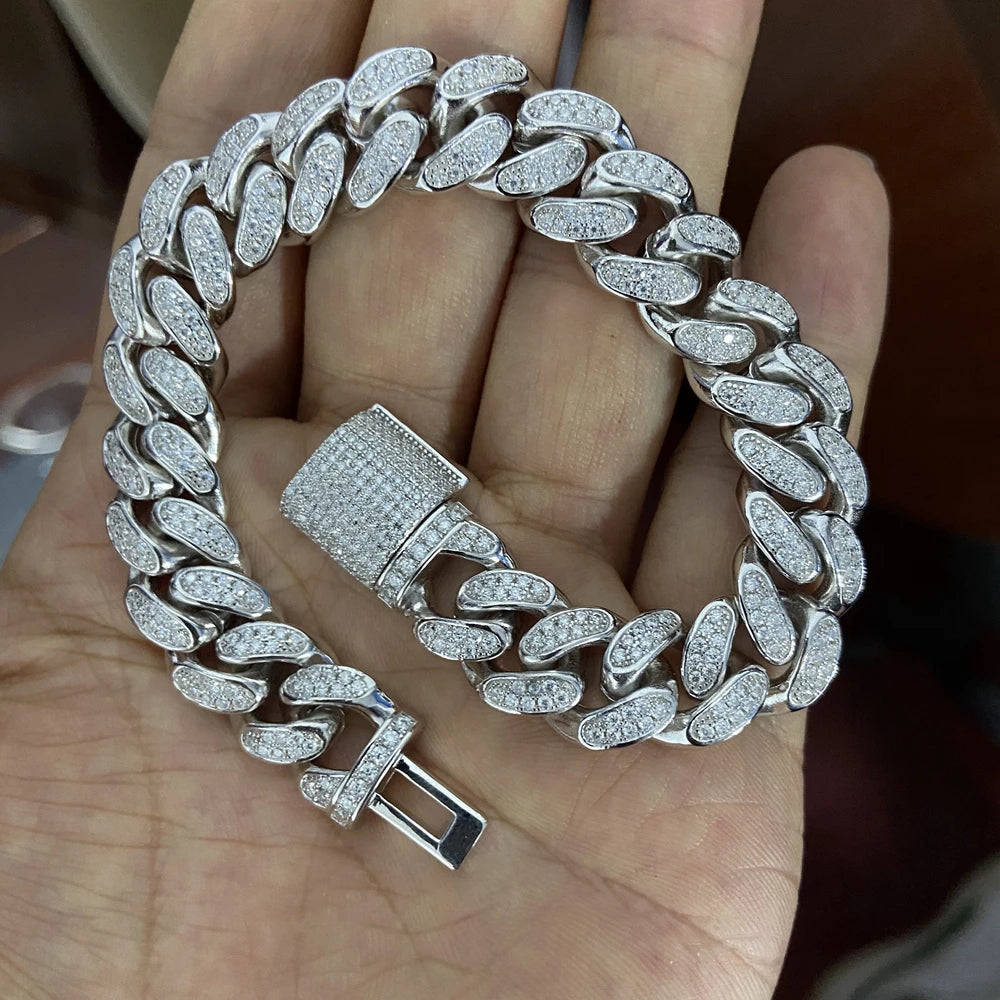 S925 Silver Iced Out Diamond Cuban Big Custom Buckle Link Moissanite Bracelet For Men - DripVault