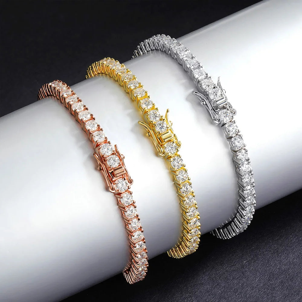 2/2.5/3/4/5/6.5mm Real Moissanite Tennis Bracelet S925 Plated 18K Rose Gold Diamond Link Bracelet Pass Diamond Tester - DripVault