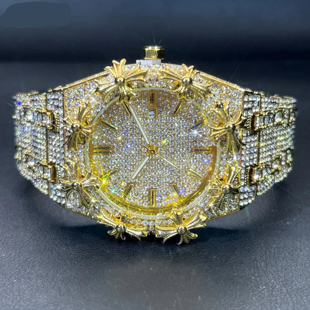 Men's Watches Thorn Crown Quartz Wristwatch Fashion Hip Hop Ice Crystal Watch Men Luxury Business Quartz Wristwatch - DripVault