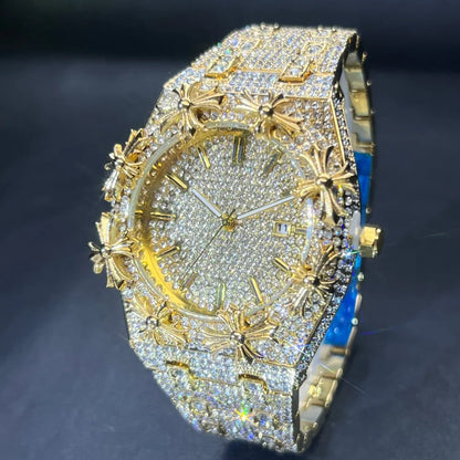 Men's Watches Thorn Crown Quartz Wristwatch Fashion Hip Hop Ice Crystal Watch Men Luxury Business Quartz Wristwatch - DripVault