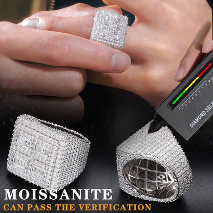 S925 Silver Rings Iced Out Baguette VVS1 Moissanite Cross Rings S925 Silver For Men Hip Hop Jewelry Men's Accessorie - DripVault