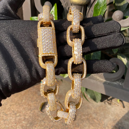Baguette Box Link Chain for Men Iced Out Choker Necklace Prong Setting Cubic Zirconia Hip Hop Jewelry - DripVault