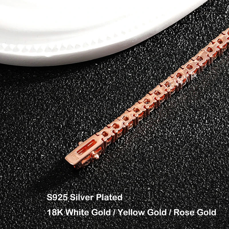 2/2.5/3/4/5/6.5mm Real Moissanite Tennis Bracelet S925 Plated 18K Rose Gold Diamond Link Bracelet Pass Diamond Tester - DripVault