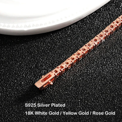 2/2.5/3/4/5/6.5mm Real Moissanite Tennis Bracelet S925 Plated 18K Rose Gold Diamond Link Bracelet Pass Diamond Tester - DripVault