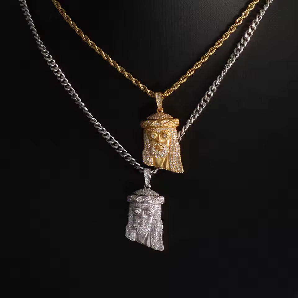 Moissanite Hip Hop Jewelry Jesus Head Pendant Pass Diamnd Test 925 Silver Rope - DripVault