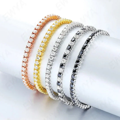 2/2.5/3/4/5/6.5mm Real Moissanite Tennis Bracelet S925 Plated 18K Rose Gold Diamond Link Bracelet Pass Diamond Tester - DripVault