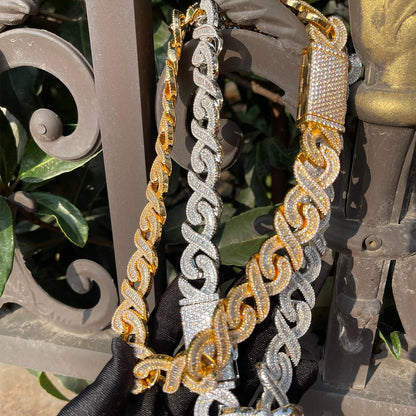 Bubble Letter 20MM Baguette Choker Necklace for Men 8 Cuban Link Chain Micro Pave Cubic Zirconia Hip Hop Jewelry - DripVault