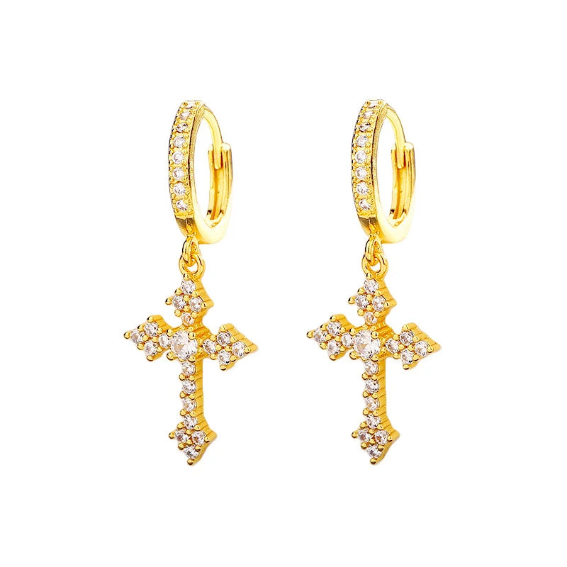 2Pcs Men's Punk Cross Earrings for Women Men Classic Shiny Rhinestone Ear Buckle Earring Fashion Hiphop Party Jewelry - DripVault