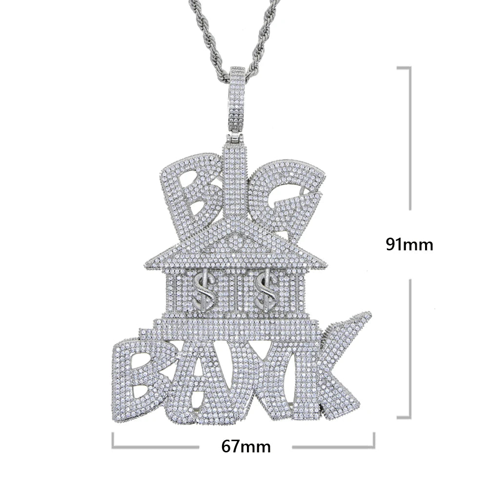 Iced Out Letter Heavy Chunk Big Pendant Necklace Bling CZ Cubic Zirconia Self Made Badge Charm Men Fashion Hip Hop Jewelry - DripVault