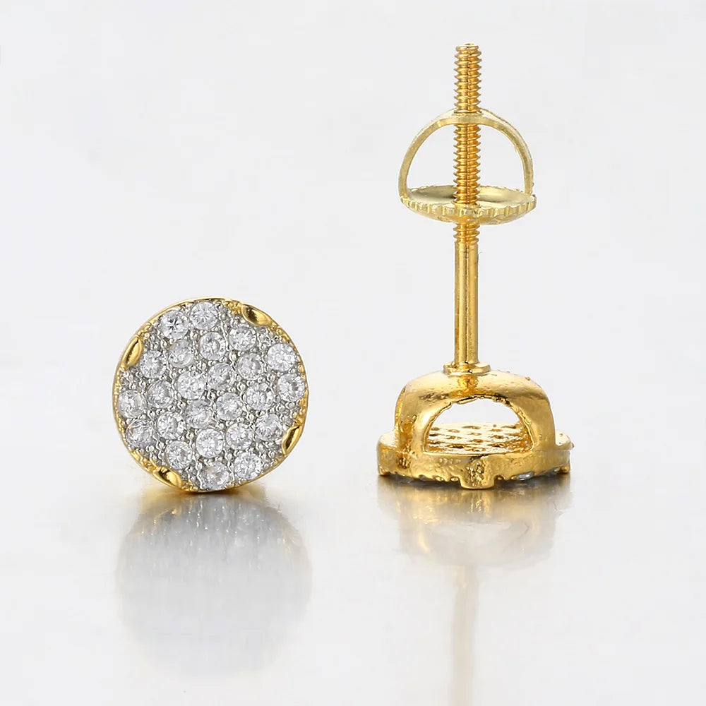 Gold Color Micro Inlaid Zircon 7mm Screw-back Stud Earrings For Women Men Simple Round Ear Piercing Jewelry - DripVault