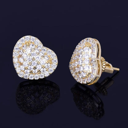 Hip Hop Claw Setting AAAAA+ CZ Bling Ice Out Stud Earring Heart CZ Earrings for Women Rapper Jewelry - DripVault