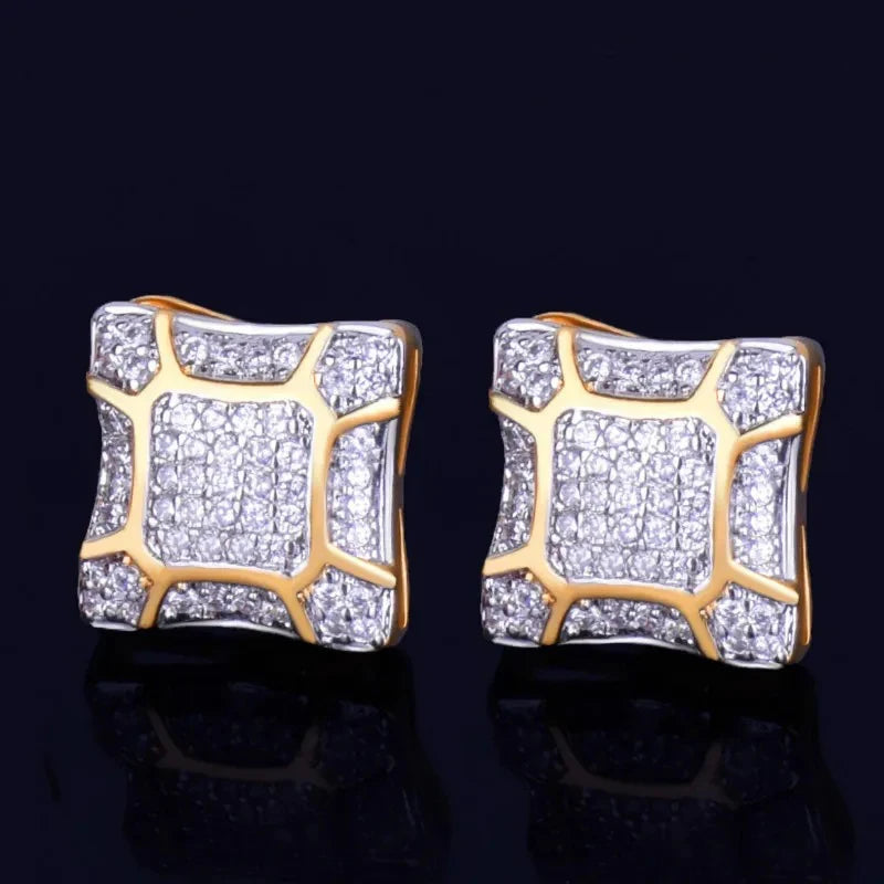 Hip Hop Claw Setting AAAAA+ Cubic Zirconia Bling Ice Out Stud Earring Male 11mm Square CZ Earrings for Men Rapper Jewelry - DripVault