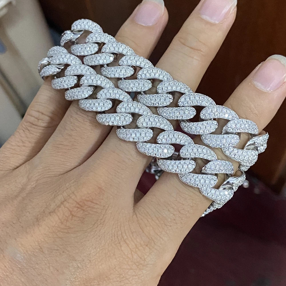 S925 Silver Iced Out Diamond Cuban Big Custom Buckle Link Moissanite Bracelet For Men - DripVault