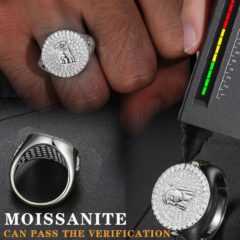 S925 Silver Rings Iced Out Baguette VVS1 Moissanite Cross Rings S925 Silver For Men Hip Hop Jewelry Men's Accessorie - DripVault