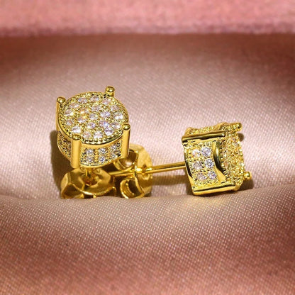 Luxury Gold Color Round CZ Stud Earrings Hip Hop Zircon Stud Earrings Piercing Ear Accessories Hiphop Trend Jewelry - DripVault
