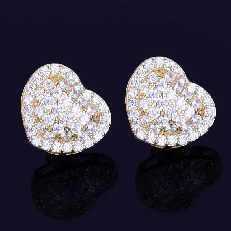 Hip Hop Claw Setting AAAAA+ CZ Bling Ice Out Stud Earring Heart CZ Earrings for Women Rapper Jewelry - DripVault