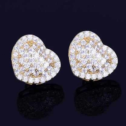 Hip Hop Claw Setting AAAAA+ CZ Bling Ice Out Stud Earring Heart CZ Earrings for Women Rapper Jewelry - DripVault