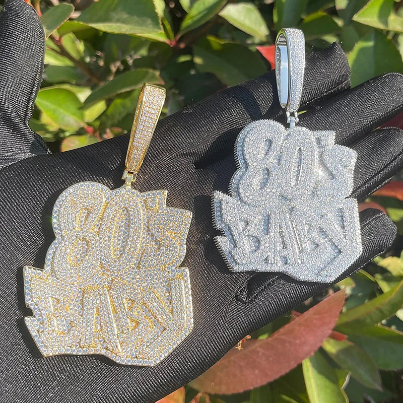 Hip Hop AAAAA+ CZ Stone Paved Bling Iced Out 80s BABY Pendants Necklaces for Men Rapper Jewelry Rose Silver Color - DripVault