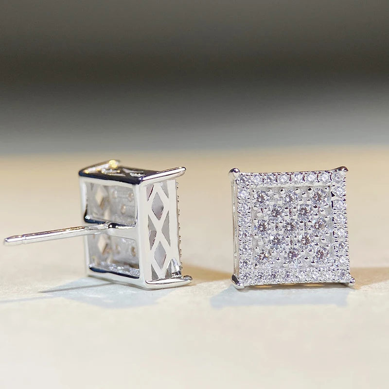Stylish Square Shape Stud Earrings Female Luxury Gold Color/Silver Color Bright CZ Accessories Shining Fashion Jewelry - DripVault