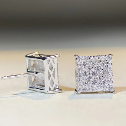 Stylish Square Shape Stud Earrings Female Luxury Gold Color/Silver Color Bright CZ Accessories Shining Fashion Jewelry - DripVault
