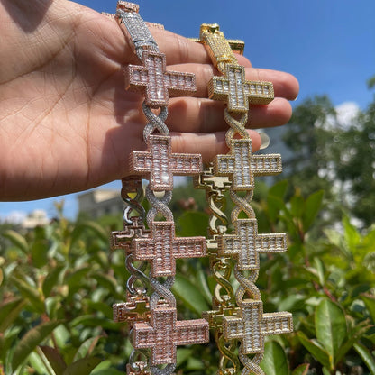 Iced Out Infinity Link Chain for Men Baguette Cross Necklace Choker Hip Hop Jewelry - DripVault