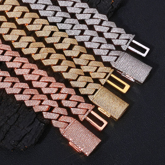 Full Diamond Cuban Necklace Hip Hop Jewelry Cube Zirconia Sparkling Diamond 15mm Brass Plated Rose Gold Jewelry - DripVault