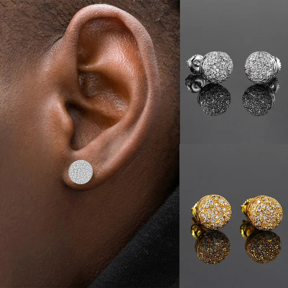 Hip Hop Hemispherical Shaped Piercing Stud Earrings for Unisex Iced Out Zirconia Chunky Punk Rapper's Earring Jewelry - DripVault